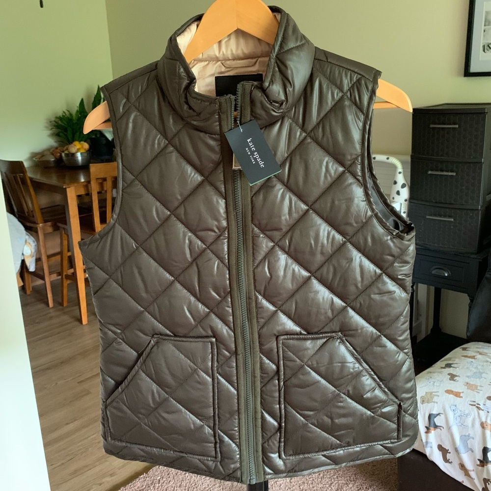 Kate Spade Quilted Puffer Vest Olive Green NWT Small